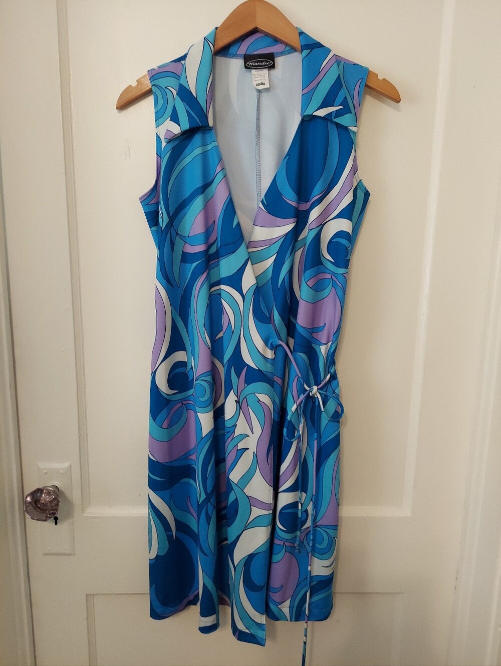 VTG 90s/Y2K Mandee Wrap Dress Womens Medium Mini Retro Swirl Psychedelic Mod Geo